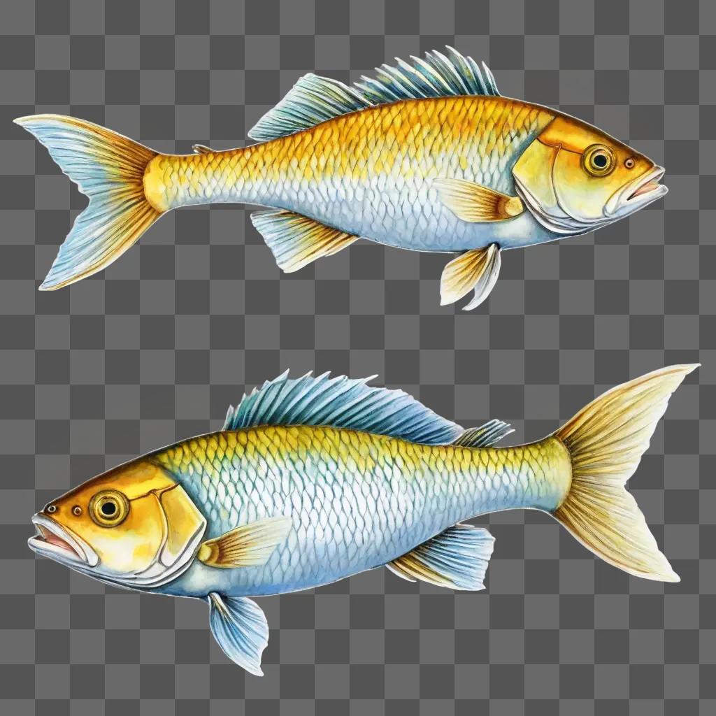 fish drawing realistic Two fish with blue tails and yellow bodies