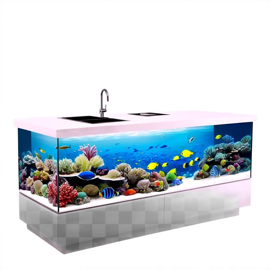 fish tank with a coral reef and a variety of fish