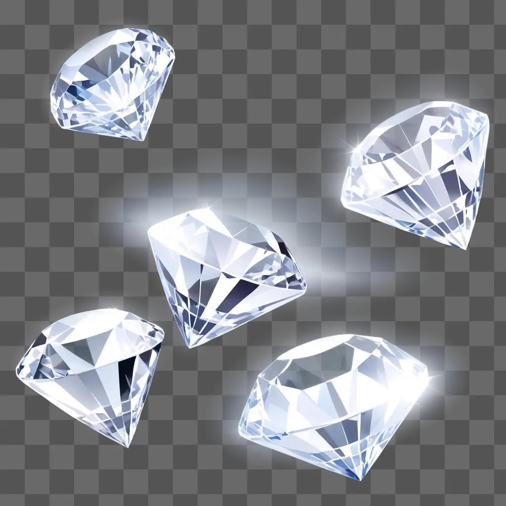 five transparent diamonds on a blue background