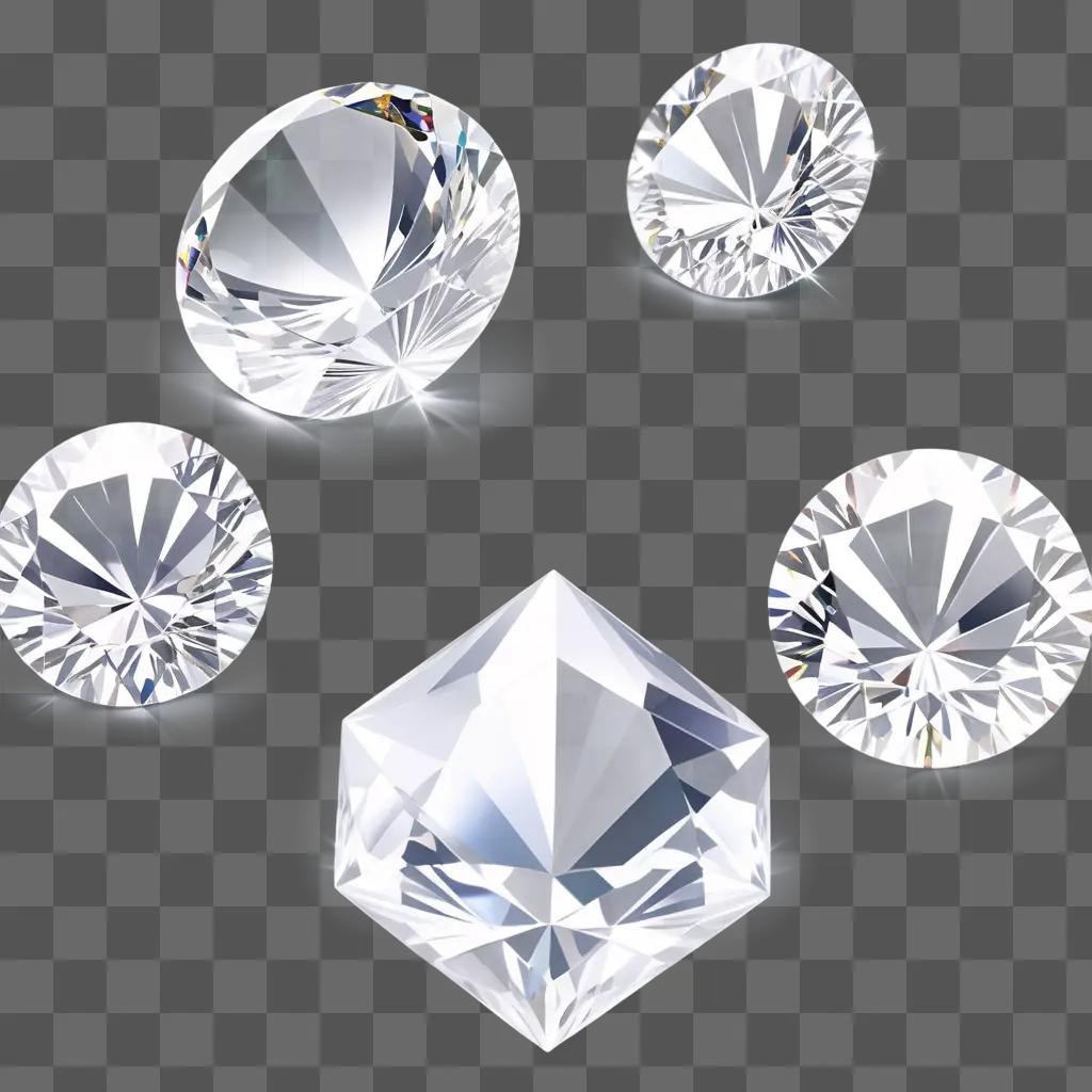 five transparent diamonds on a gray background