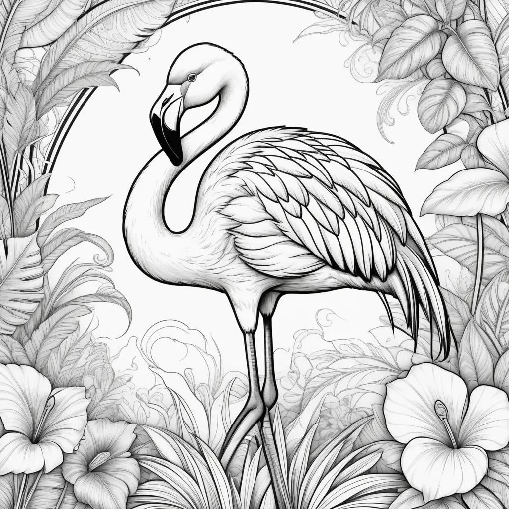 flamingo coloring page with black and white illustrations