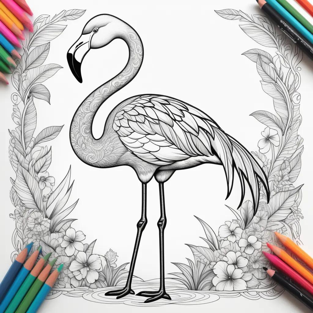 flamingo coloring page with various colors and flowers