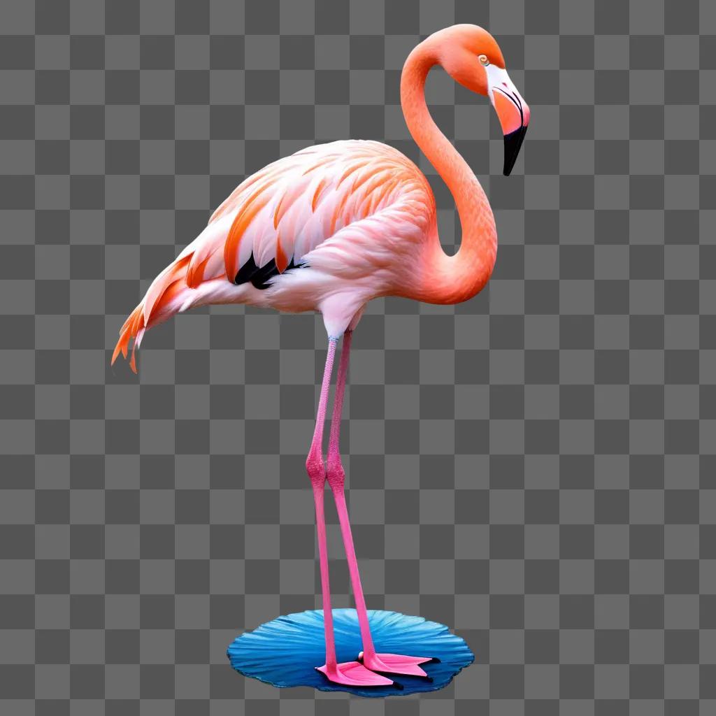 flamingo stands on a blue flower petal