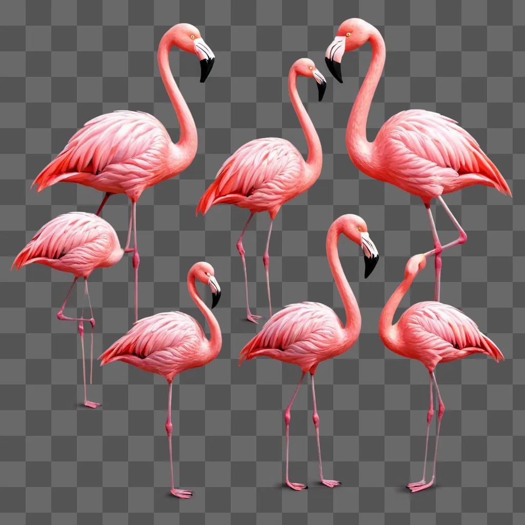 flamingos clipart A collection of pink flamingos on a pink background