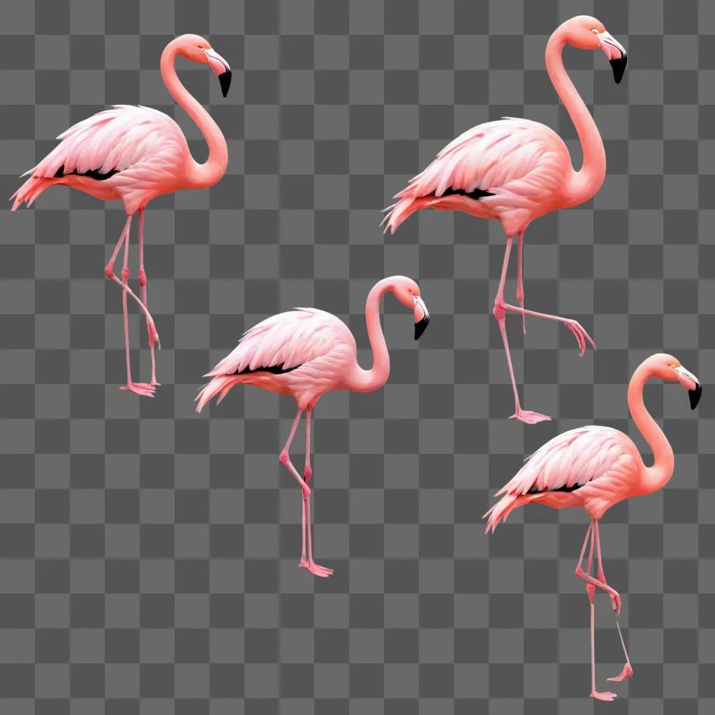 flamingos clipart Four flamingos in a pink background with black eyes