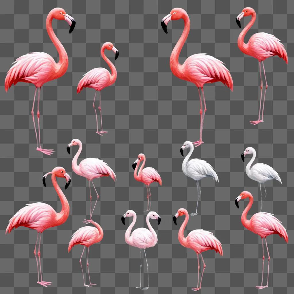 flamingos clipart Several flamingos are arranged on a pink background