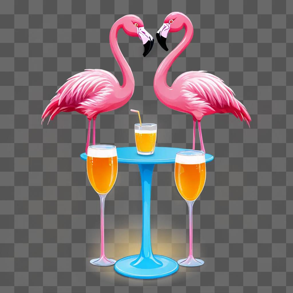 flamingos clipart Two flamingos make love to a glass of beer