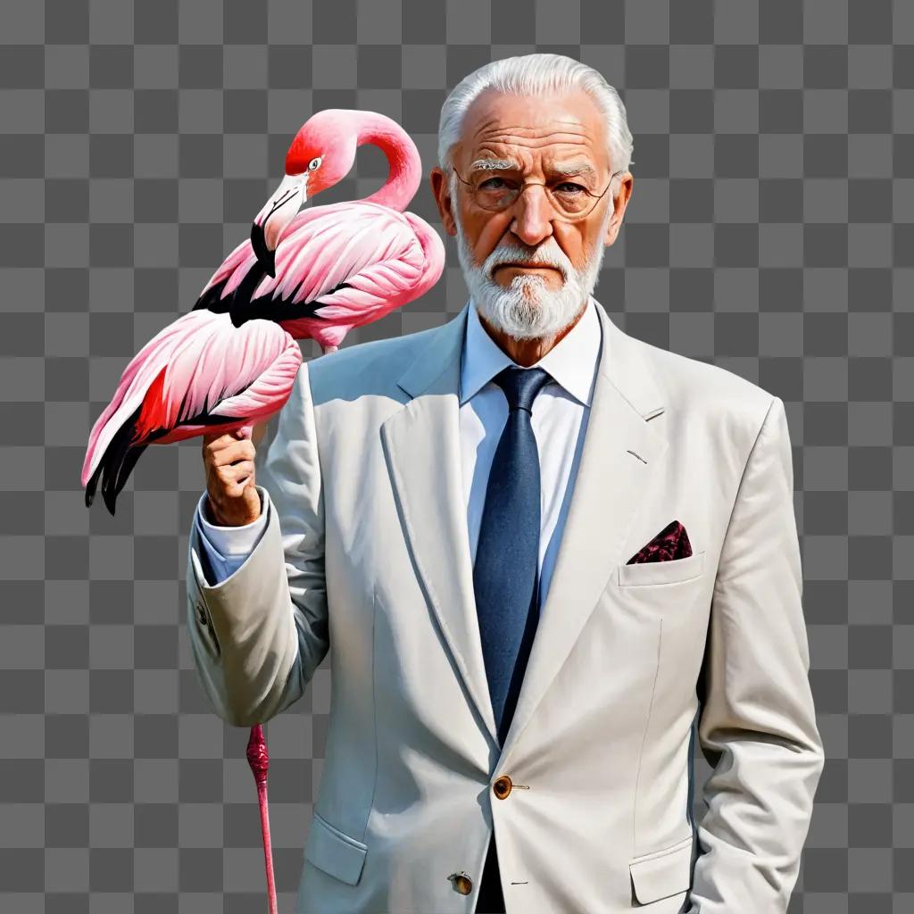 flamingos drawing Old man posing with flamingo in suit