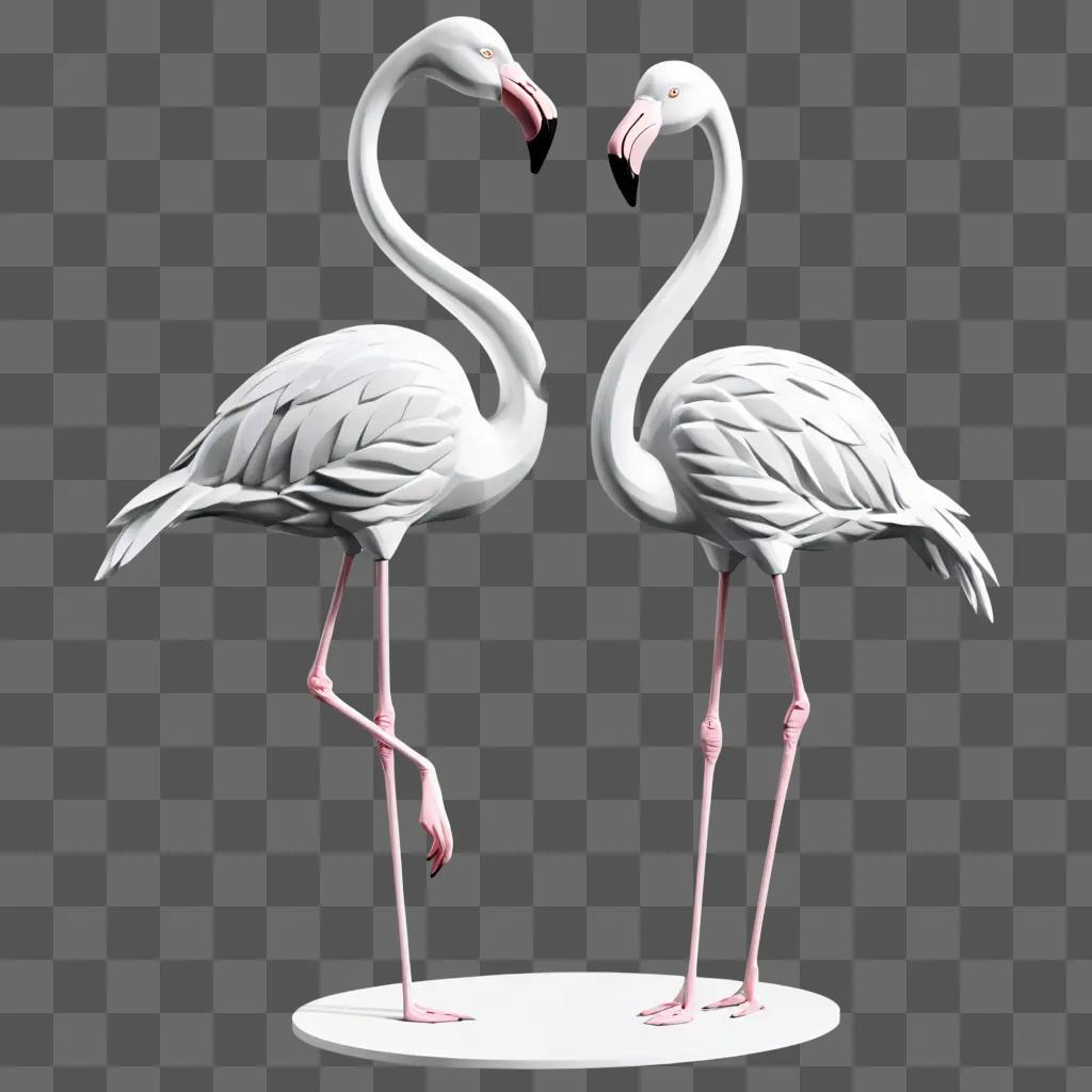 flamingos drawing Two white flamingos make a heart shape