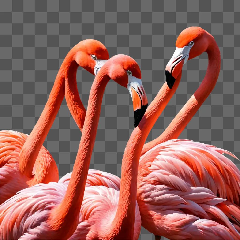 flamingos drawing with colour Four flamingos standing together on a pink background