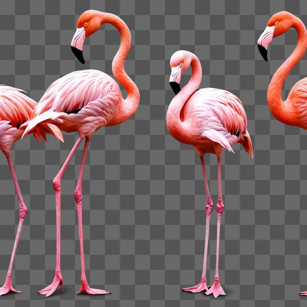 flamingos illustrated Four pink flamingos on a pink background