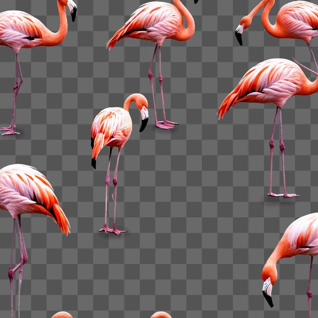 flamingos illustrated Several flamingos standing in a pink environment