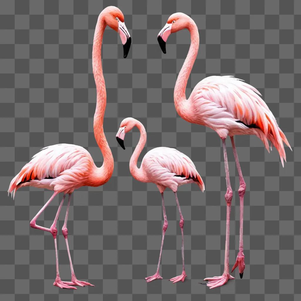 flamingos illustrated Three flamingos standing next to each other