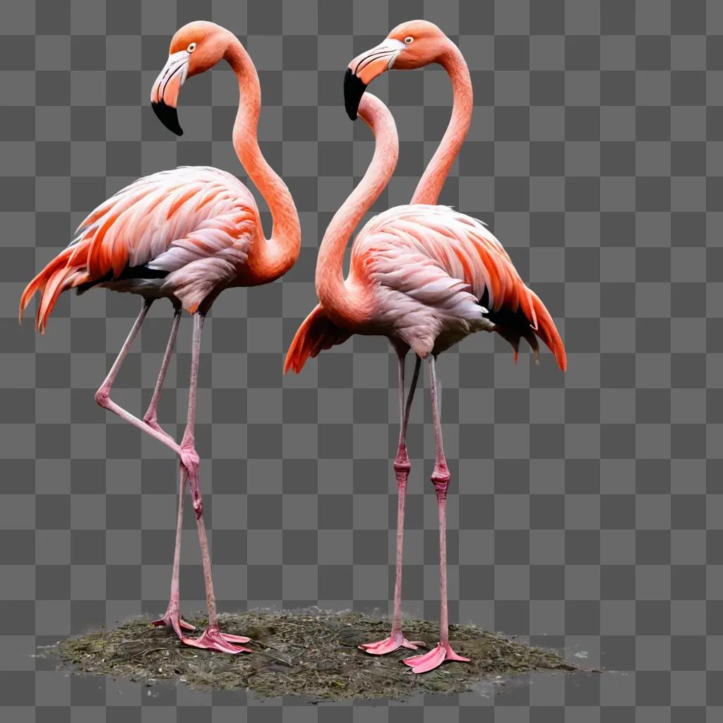 flamingos illustrated Two flamingos stand on a pink background