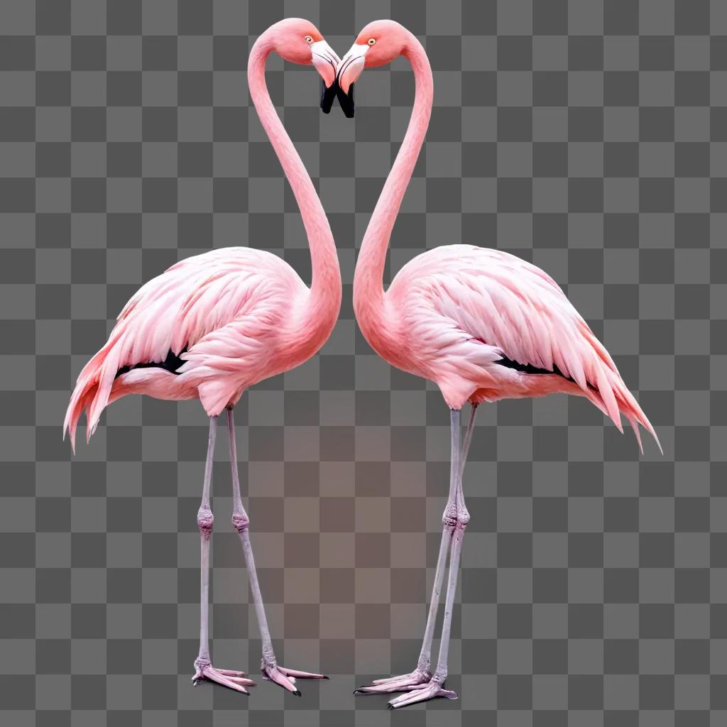 flamingos illustrated Two pink flamingos make a heart with their necks