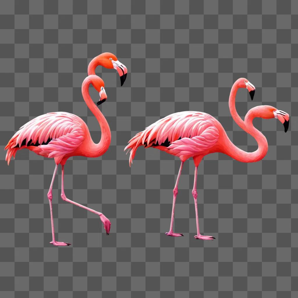 flamingos illustrated Two pink flamingos standing on a pink surface