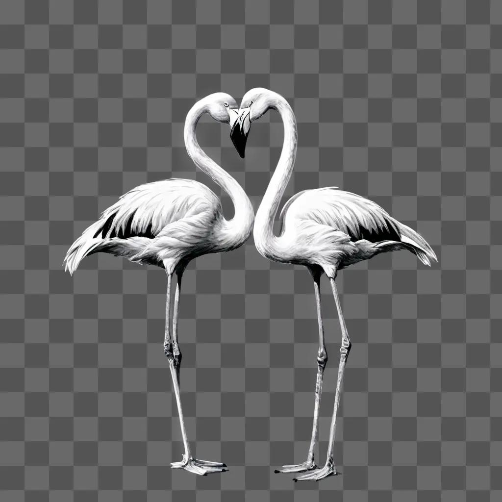 flamingos sketch Two flamingos make a heart with their beaks