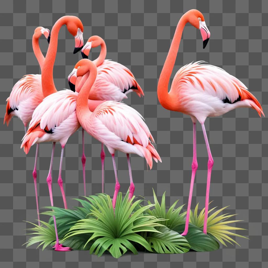 flock of pink flamingos illustrated in a tropical setting