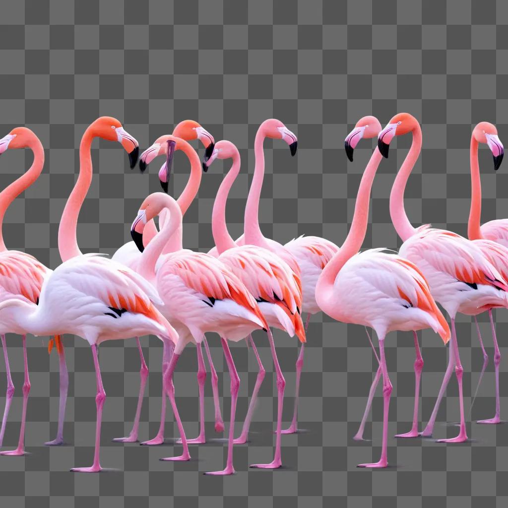 flock of pink flamingos standing in a pink background