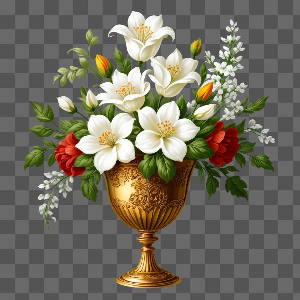 floral arrangement in a gold vase