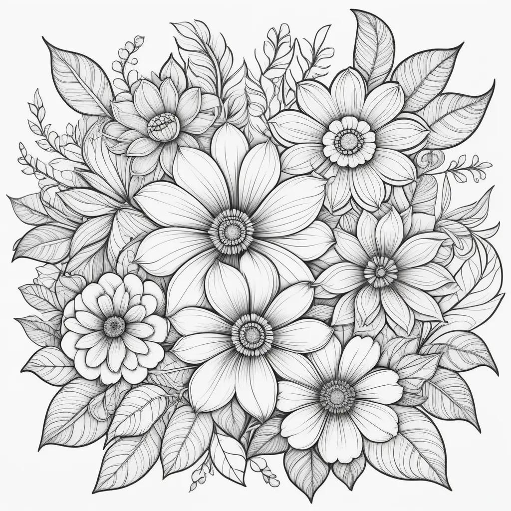 floral bouquet of coloring pages with various colors