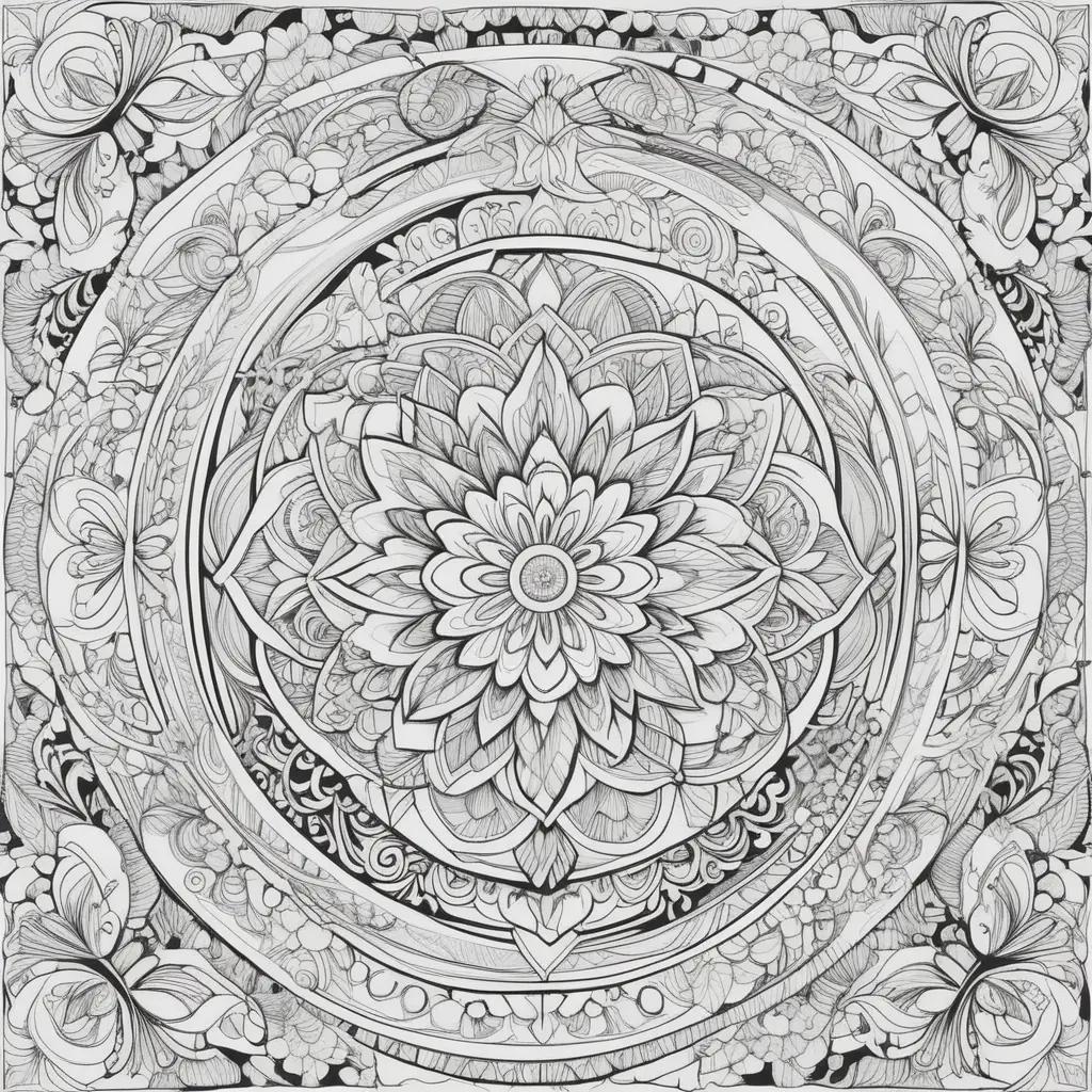 floral design on a black and white Wednesday coloring page