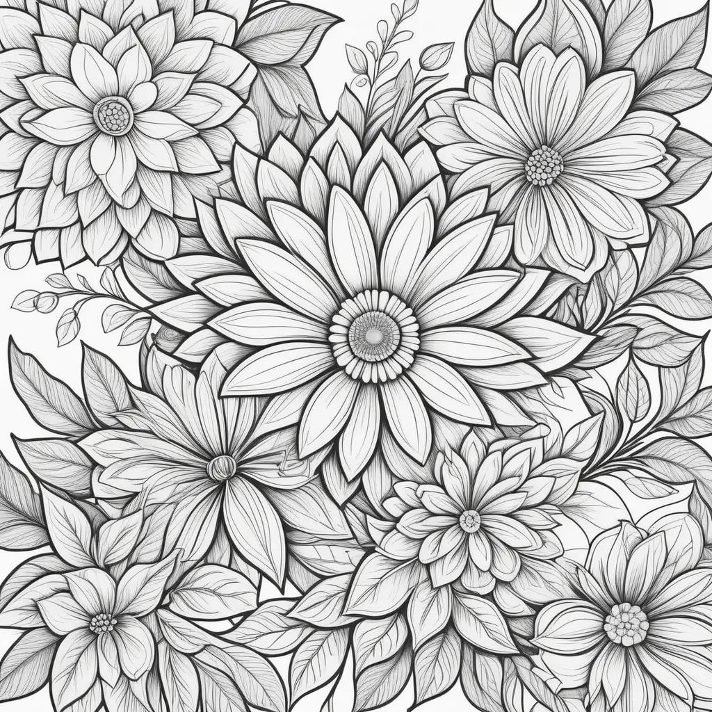 floral design with leaves and flowers in black and white