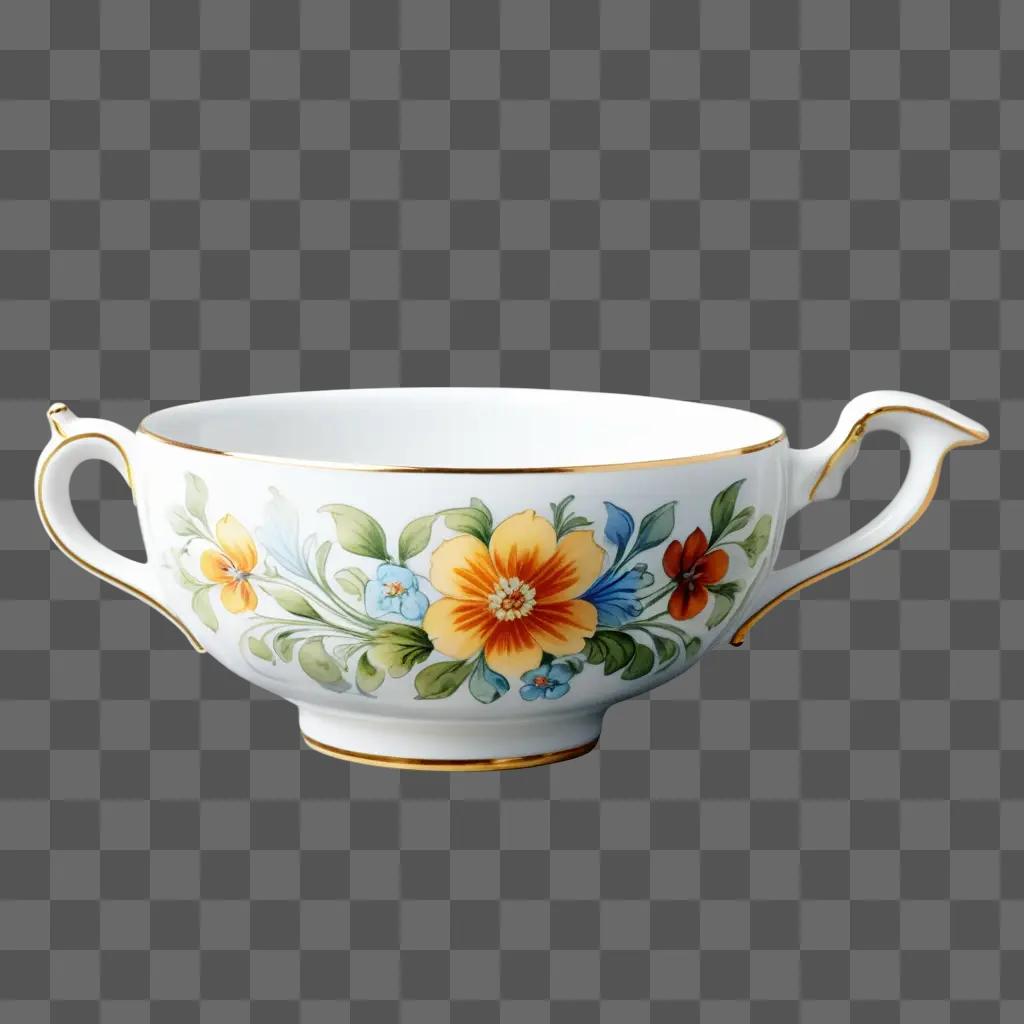 floral-designed cup with gold trim