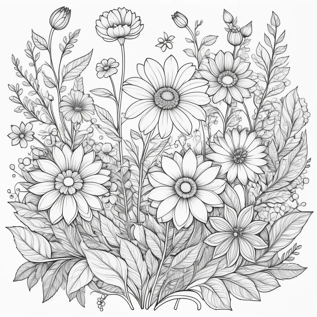 floral drawing with black and white coloring pages