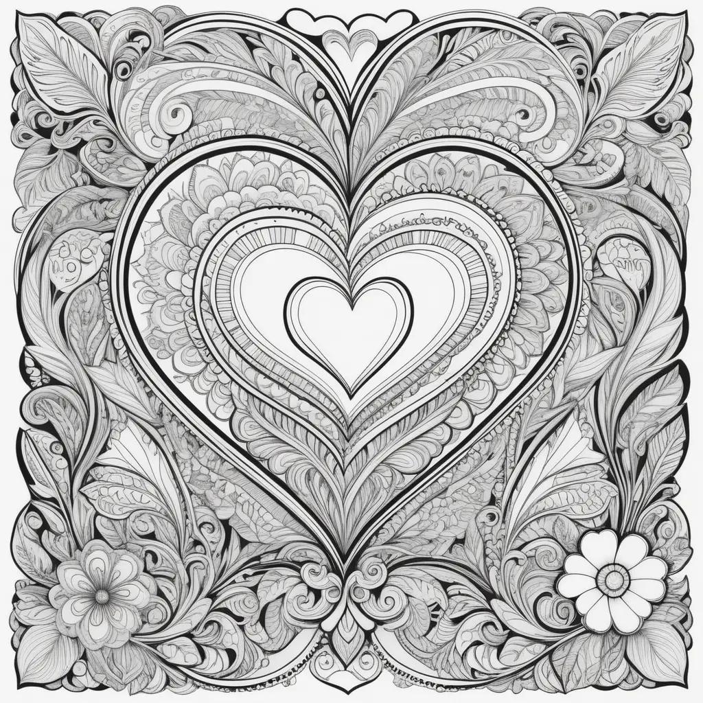 floral heart design with love coloring pages