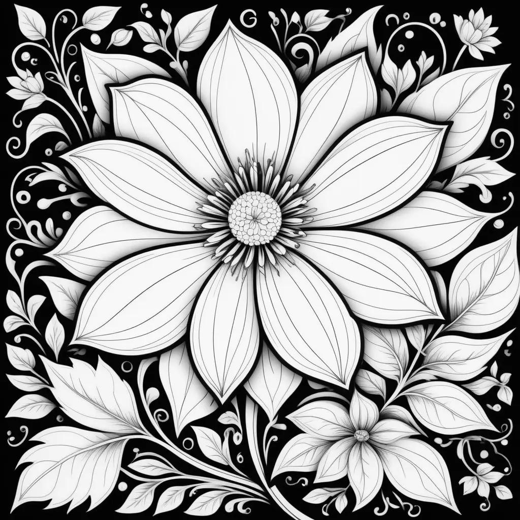 flower and leaves are black and white in a coloring page