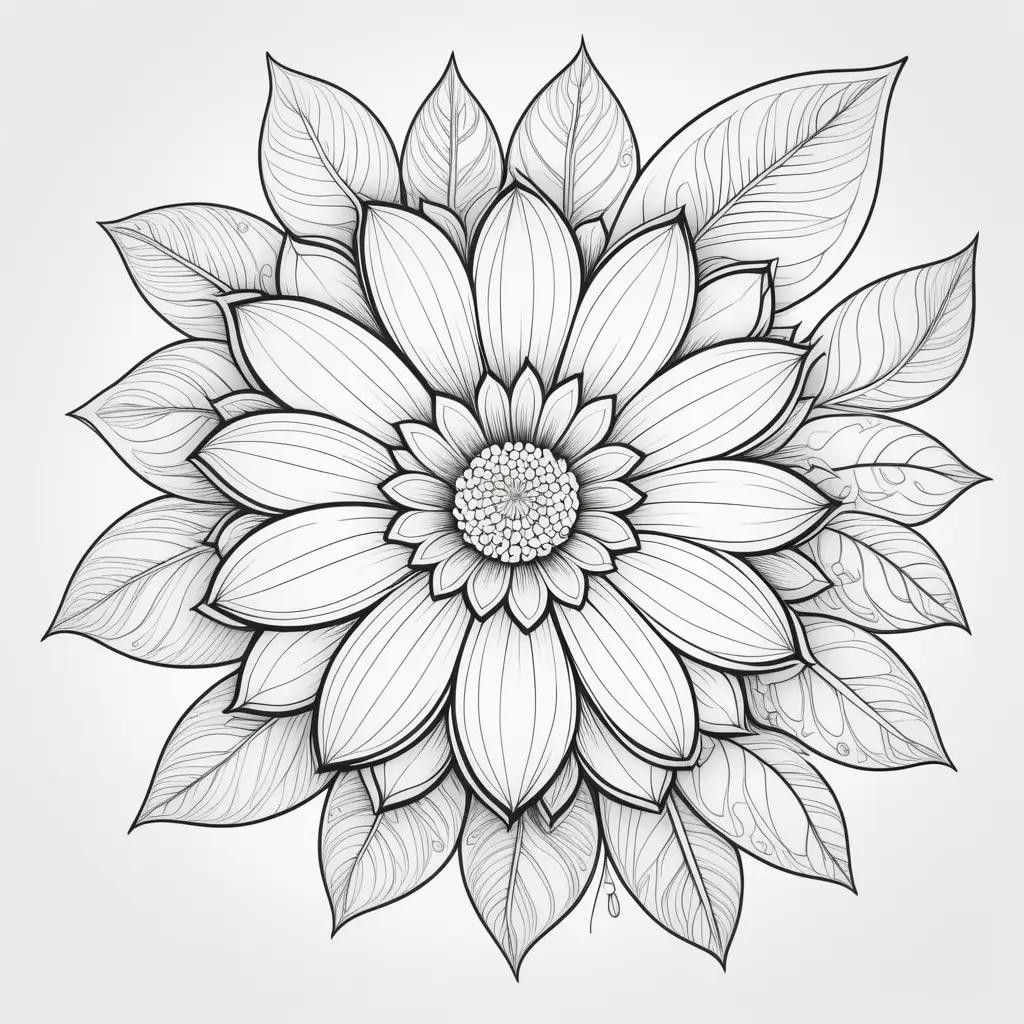 flower coloring page with leaves on it