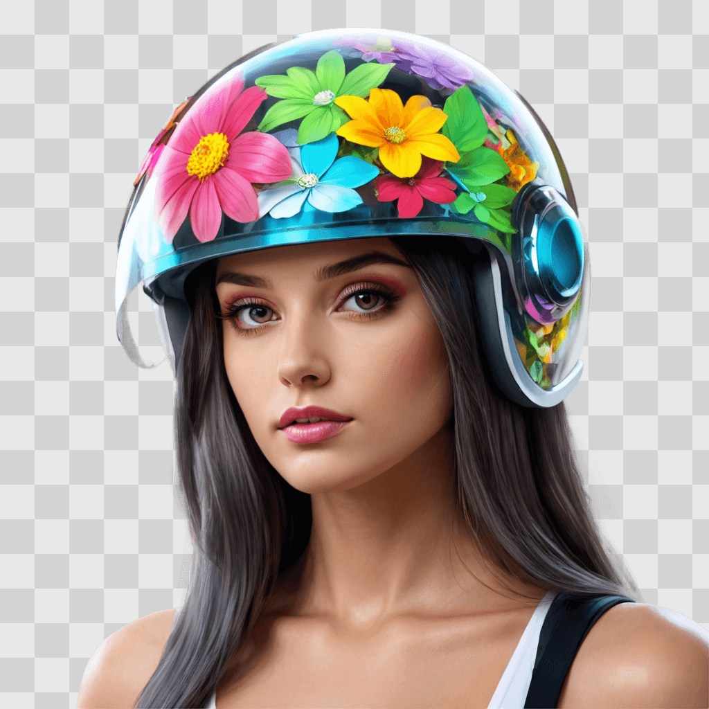 flower drawing colour A woman wearing a helmet with colorful flowers on it