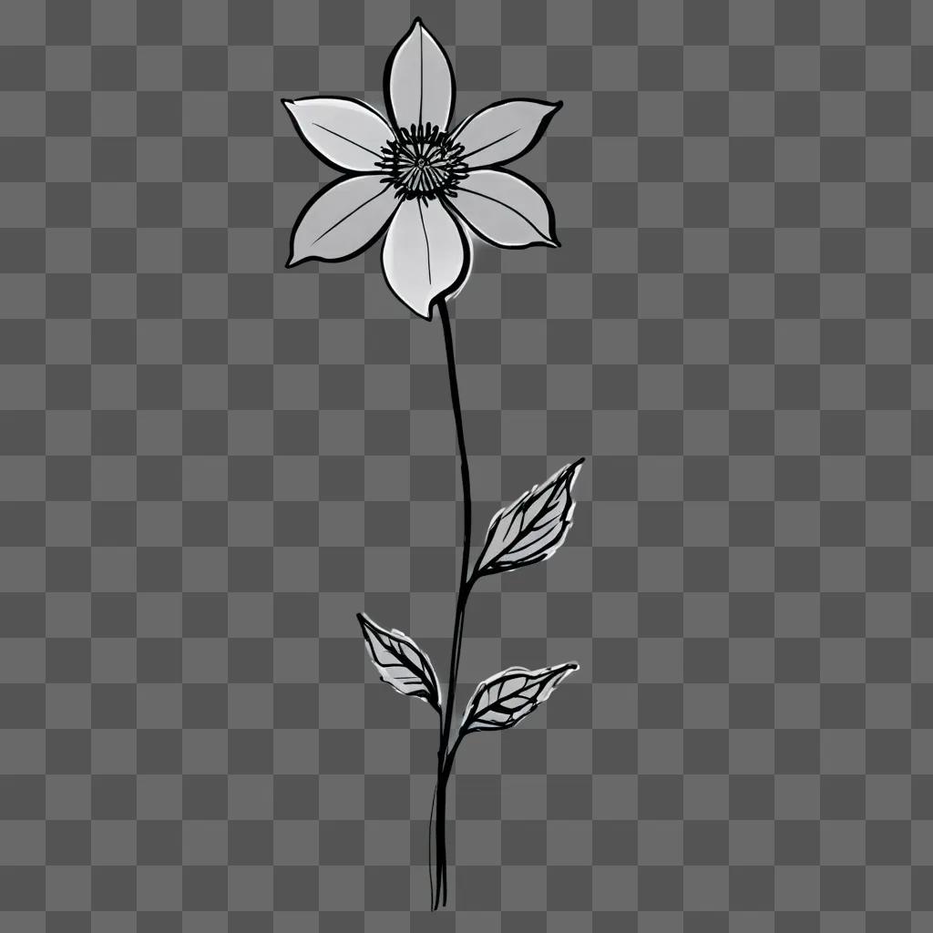 flower drawing simple A black and white flower design against a gray background