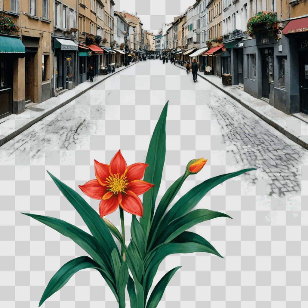 flower drawing simple A flower blooms on a cobblestone street