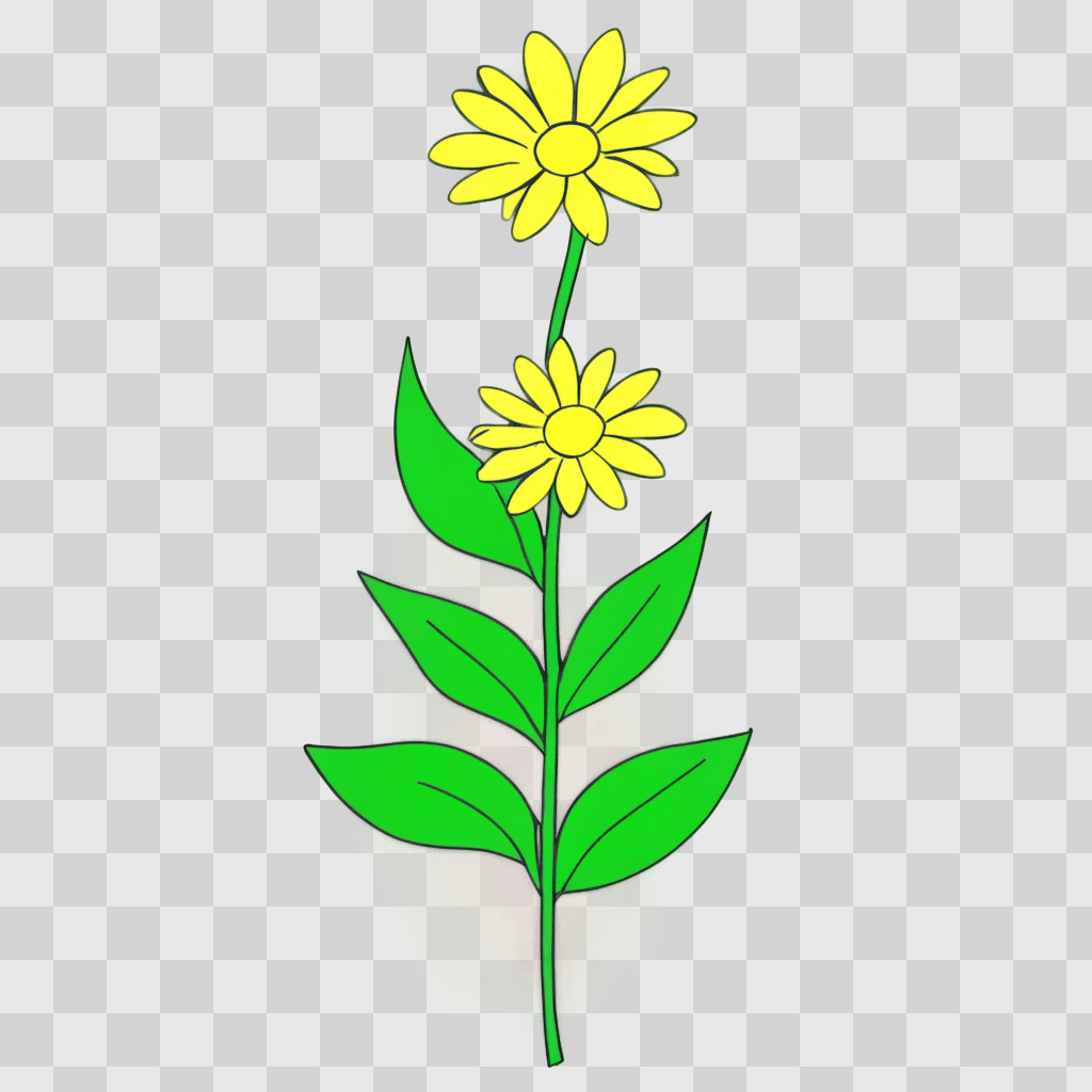 flower drawing simple A green background with two yellow flowers