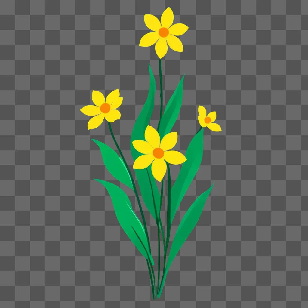 flower drawing simple A trio of yellow flowers on a green background