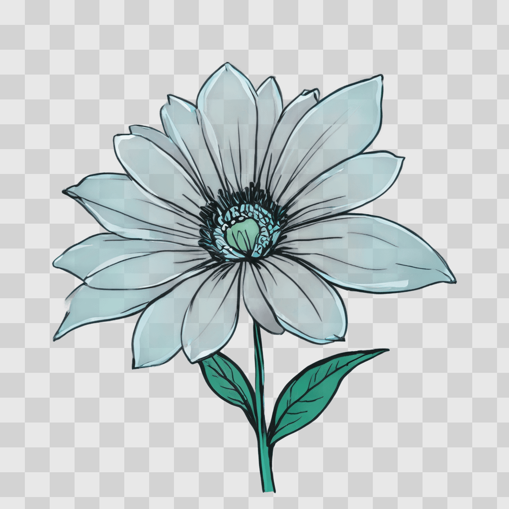 flower drawing simple A white flower with a green leaf