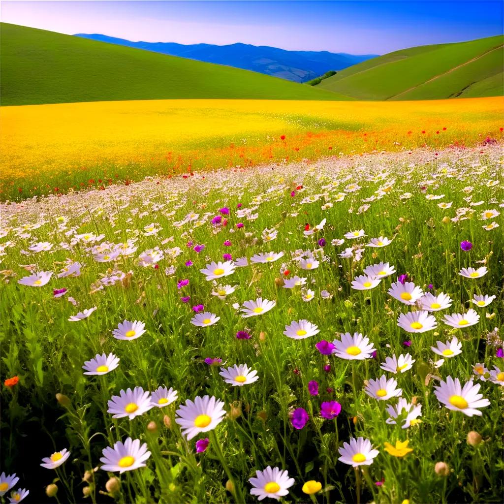 flower field with purple and yellow flowers