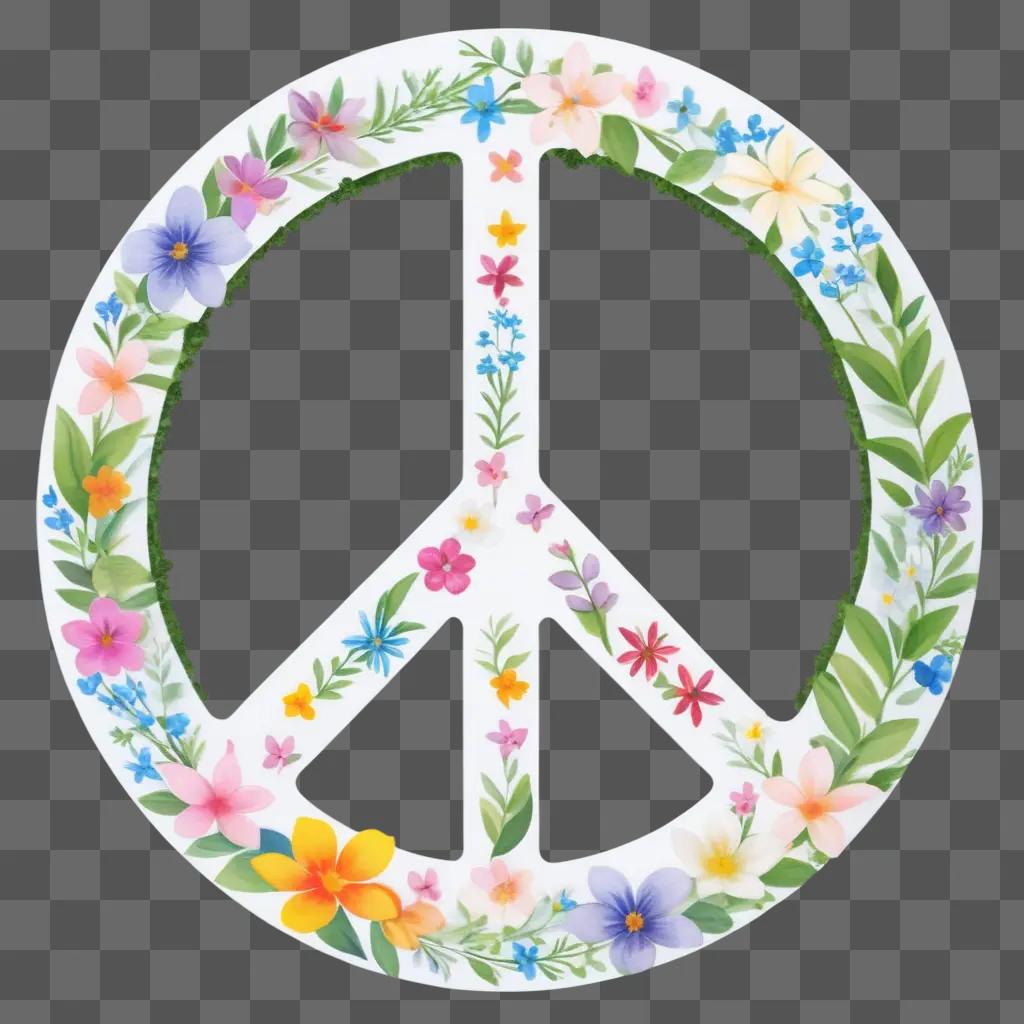 flower-filled peace sign glows on a white background