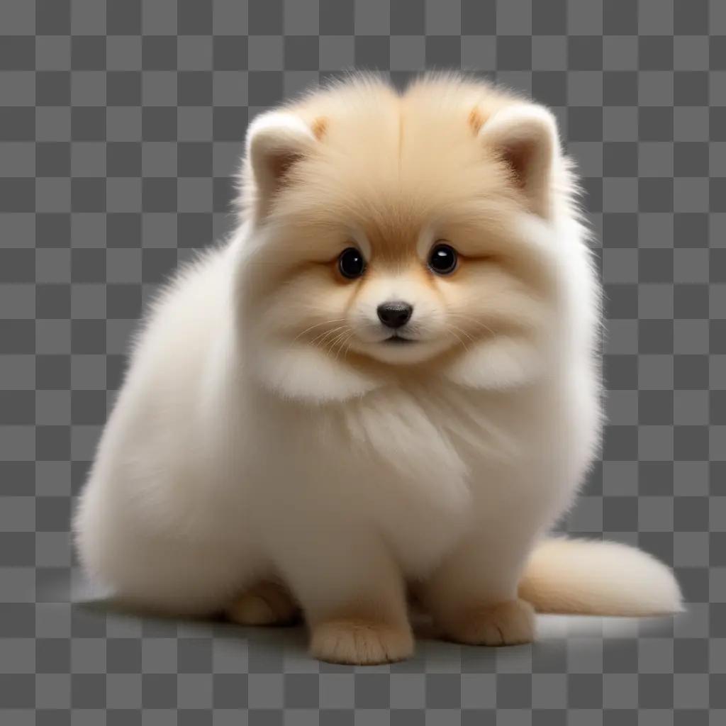 fluffy Pomeranian dog sits with a cheerful expression