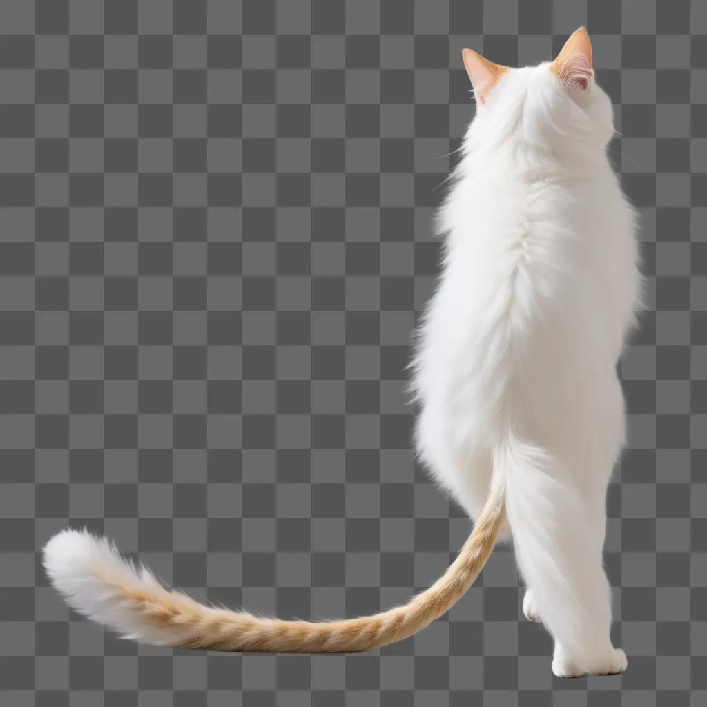 fluffy white cats tail is long and white