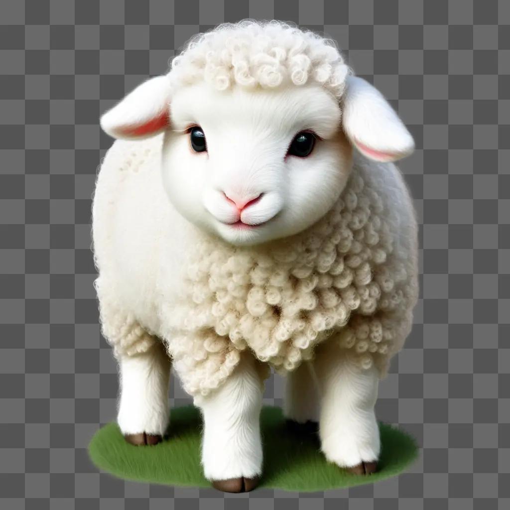 fluffy white lamb on a green base