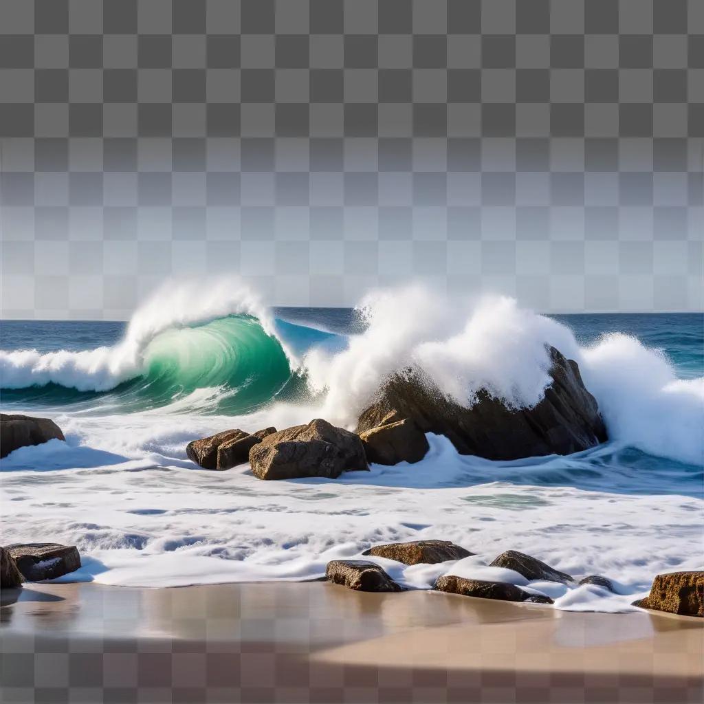 foamy wave crashes onto a rocky beach