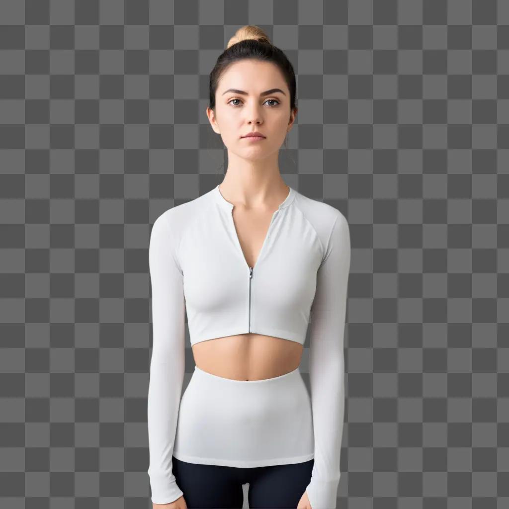 focused woman with a cropped white top on