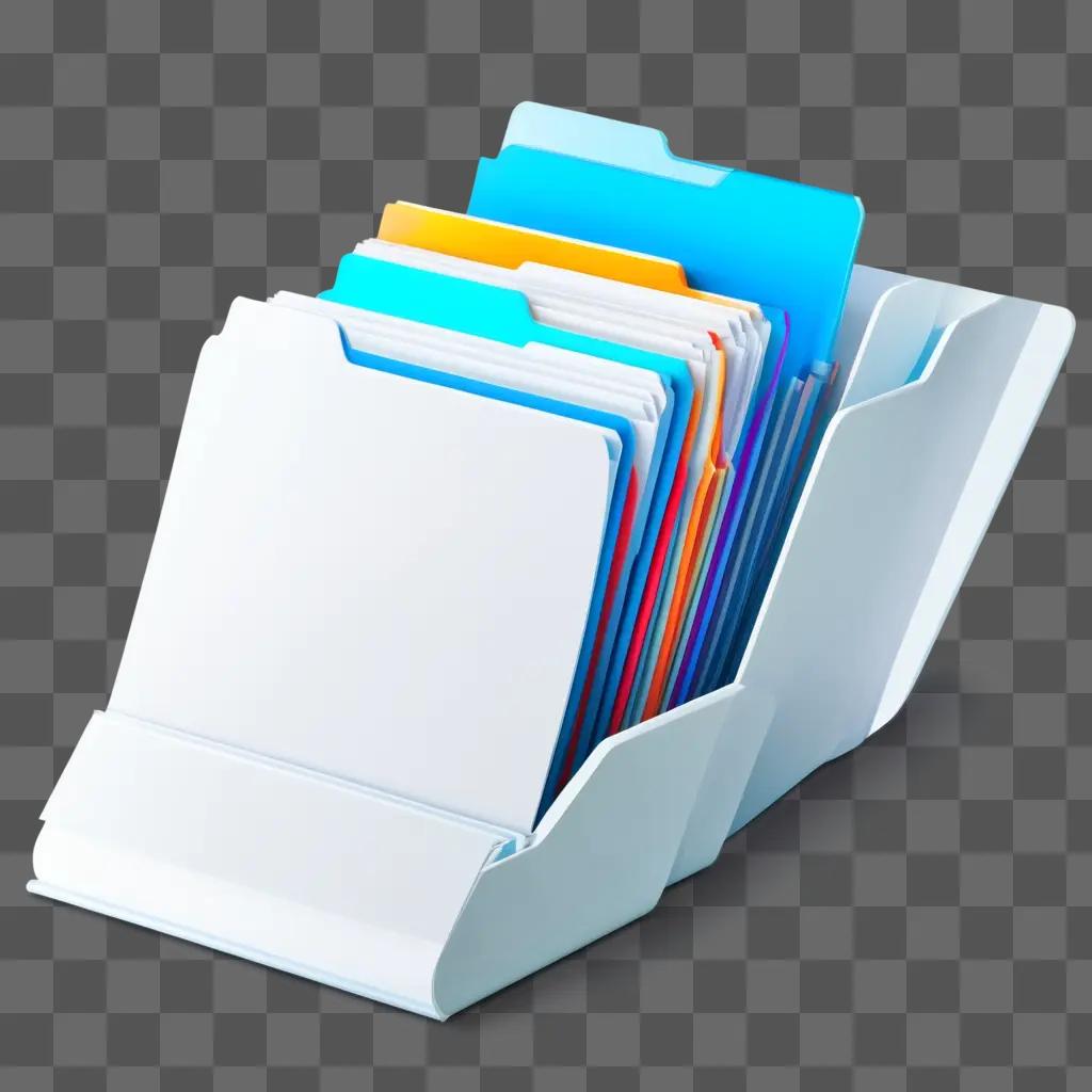 folder with colorful folders inside is displayed on a table