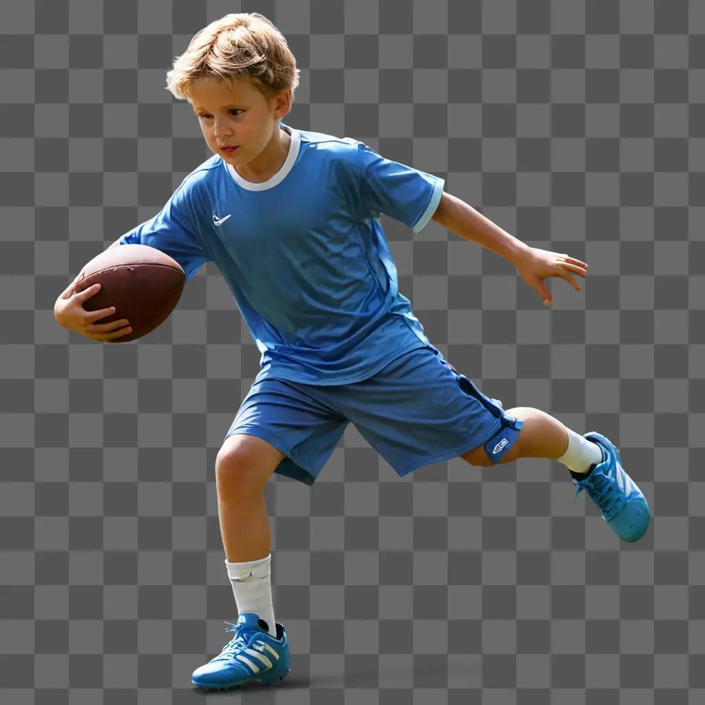 football drawing for kids A young boy in blue running with a football