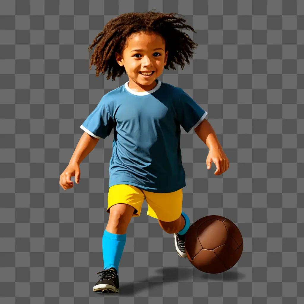 football drawing for kids Young boy with soccer ball and blue shirt