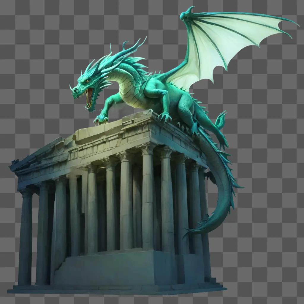 football drawing outline A green dragon sits atop a column in a temple