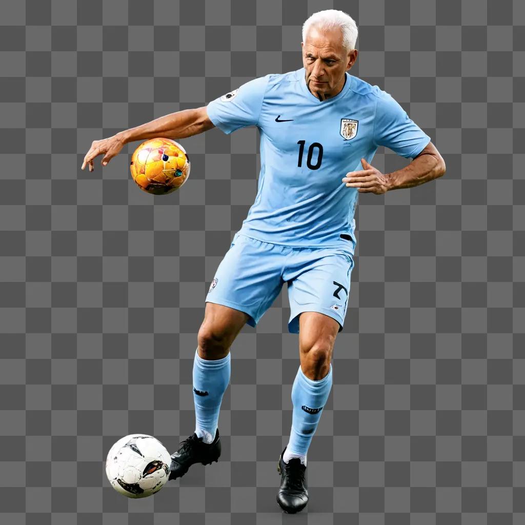 football drawing realistic Old man kicking a soccer ball in a lighted gym